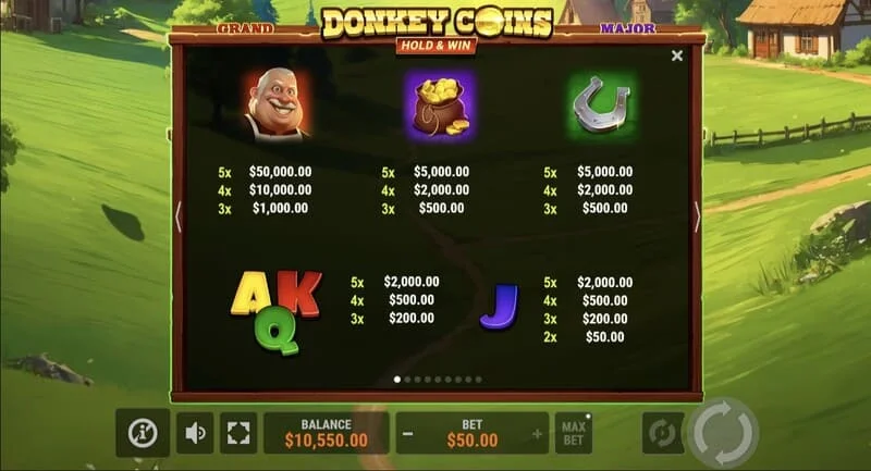 Donkey Coins Hold & Win - veld met sticky Coin-tokens